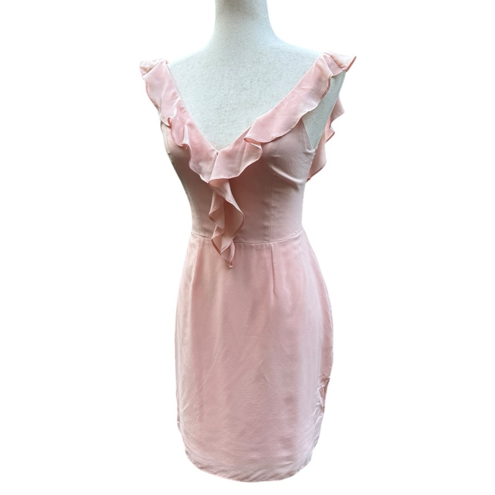 Amanda Uprichard Petal Pink Blush 100% Silk Mini Dress Small Ruffle V-Neck - Picture 10 of 12